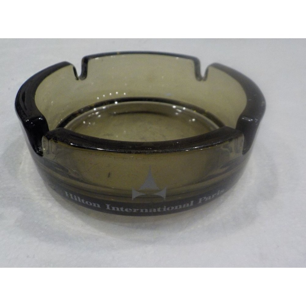 Vintage Smoked Glass Ashtray Hilton International Paris Made in France